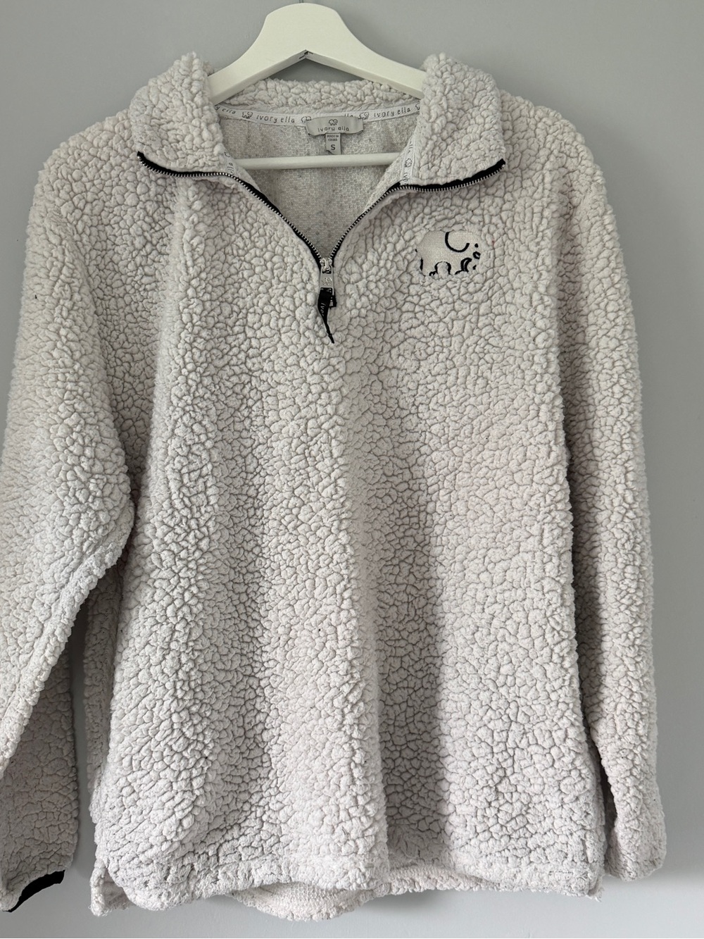 Ivory Ella Cozy Sherpa Quarter-Zip Pullover - Cream